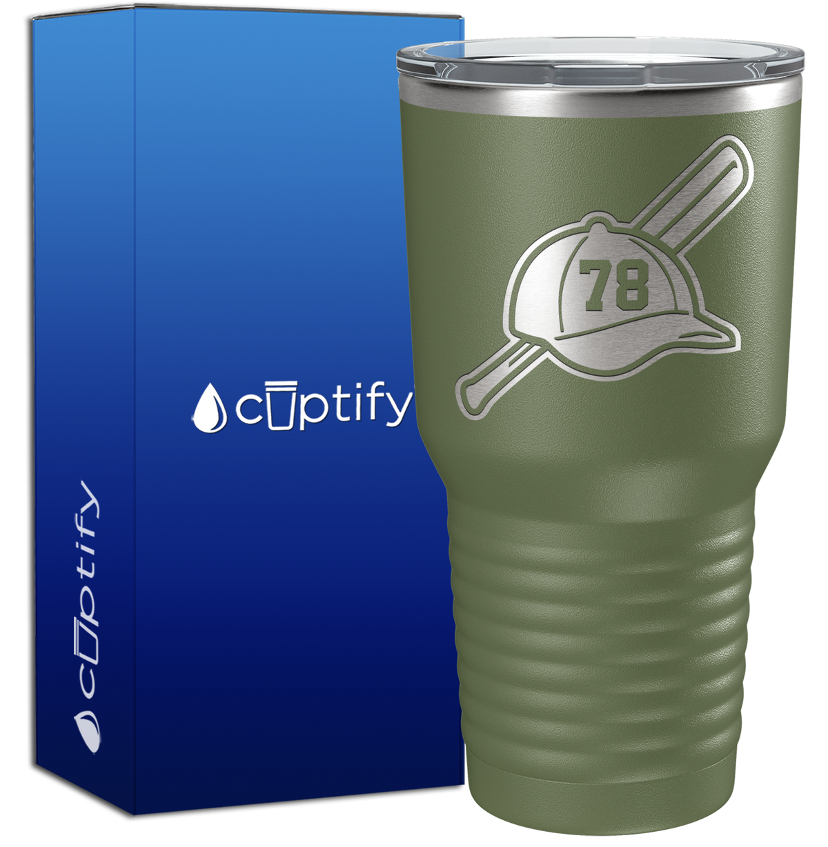 Baseball Bat and Hat with Personalized Number 30oz Baseball Tumbler