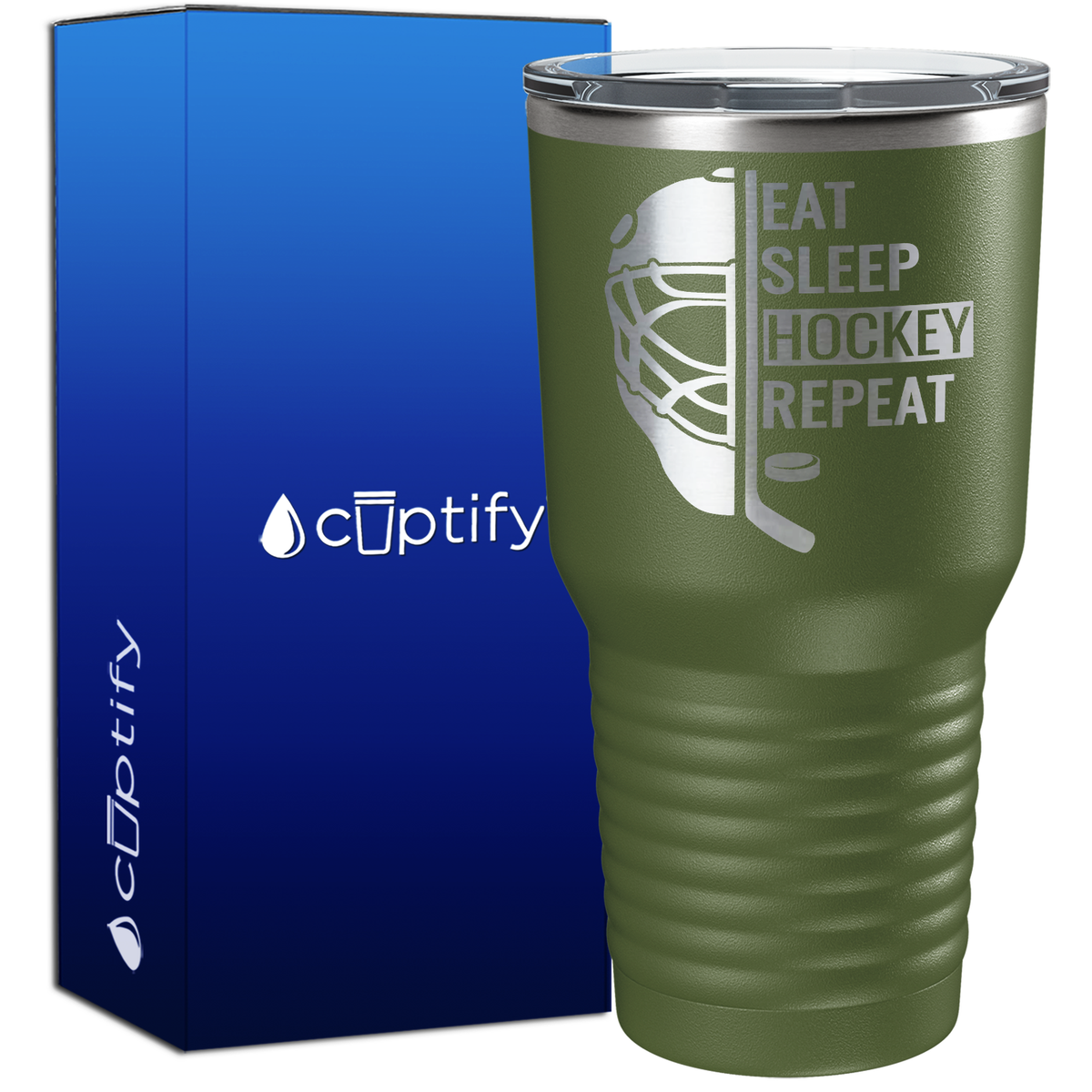 Eat. Sleep. Hockey. Repeat. Helmet 30oz Hockey Tumbler