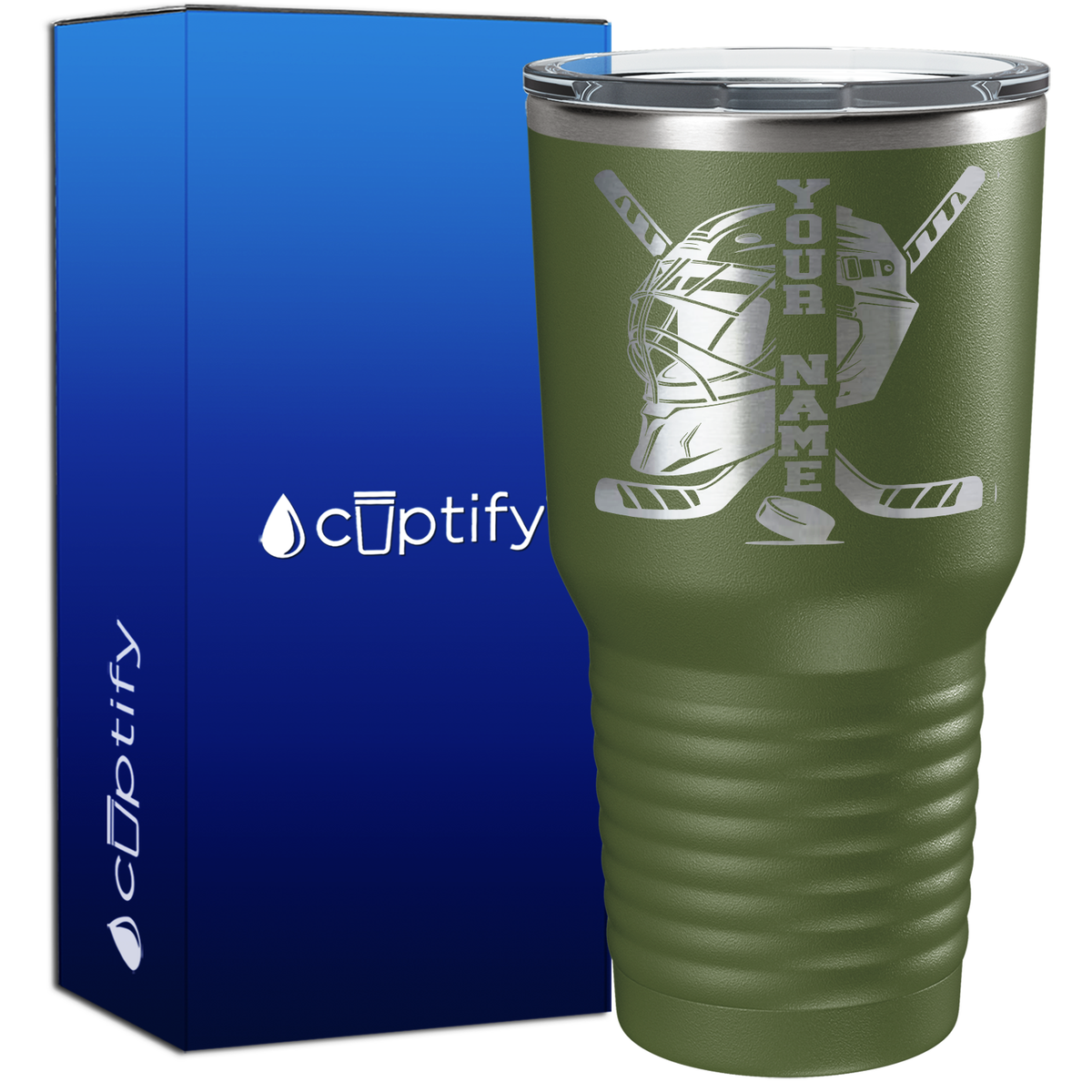 Personalized Hockey Goalie Helmet and Sticks 30oz Hockey Tumbler