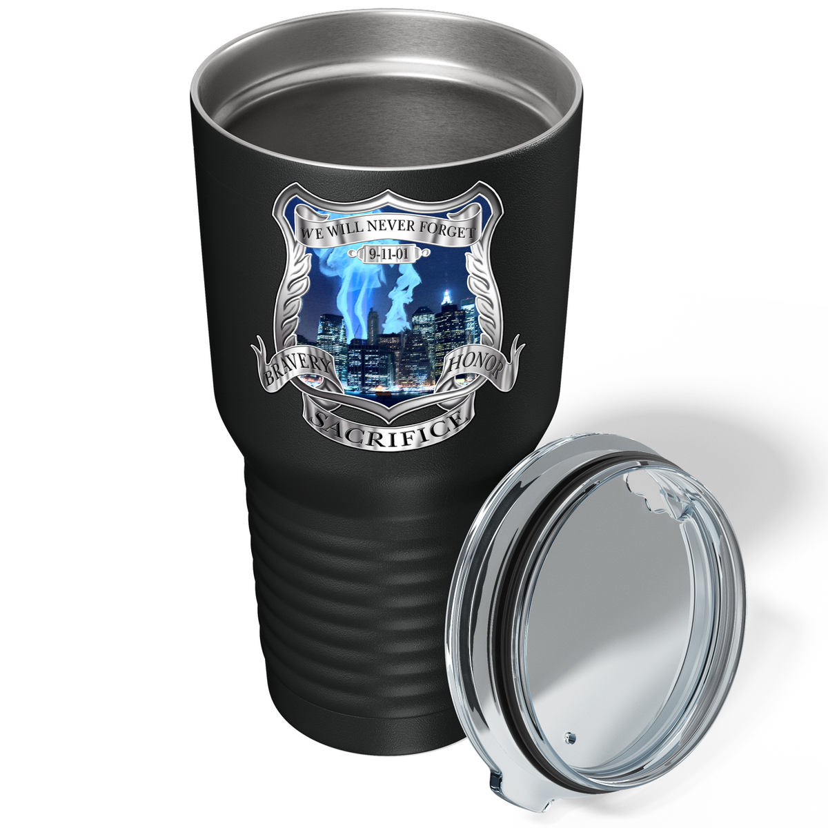 Police  911 - We Will Never Forget on Black 30oz Police Tumbler