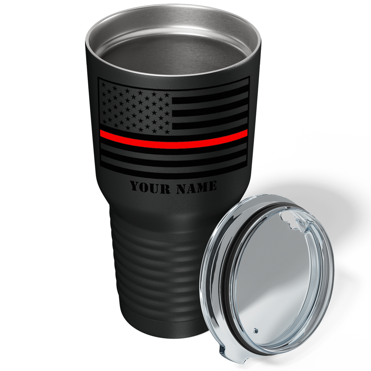 Personalized Thin Red Line on Black 30oz Firefighter Tumbler