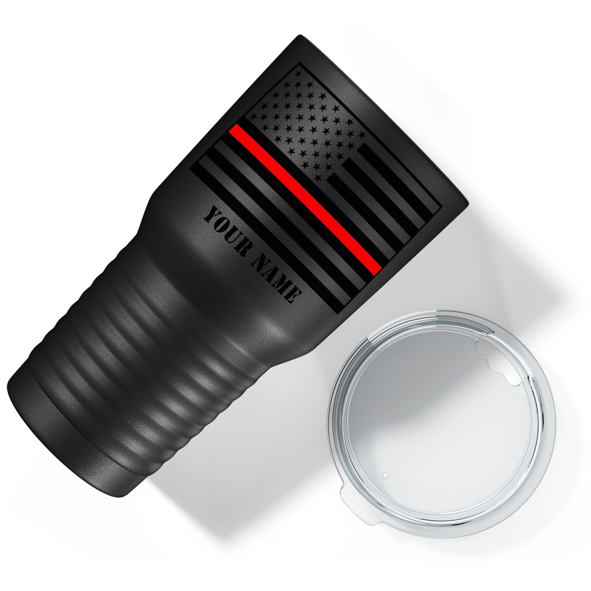 Personalized Thin Red Line on Black 30oz Firefighter Tumbler
