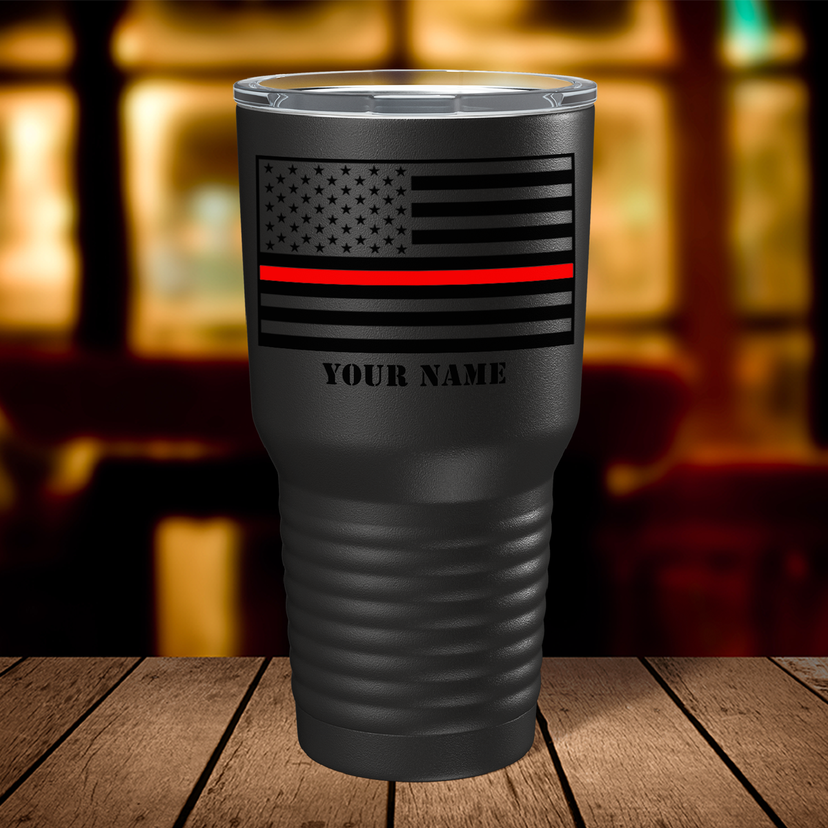 Personalized Thin Red Line on Black 30oz Firefighter Tumbler