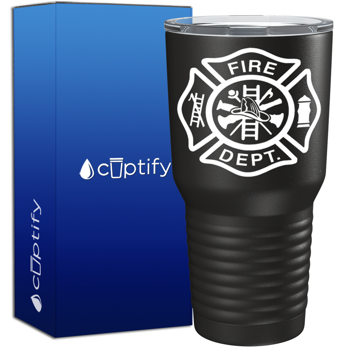 Fire Department Badge on Black 30oz Firefighter Tumbler