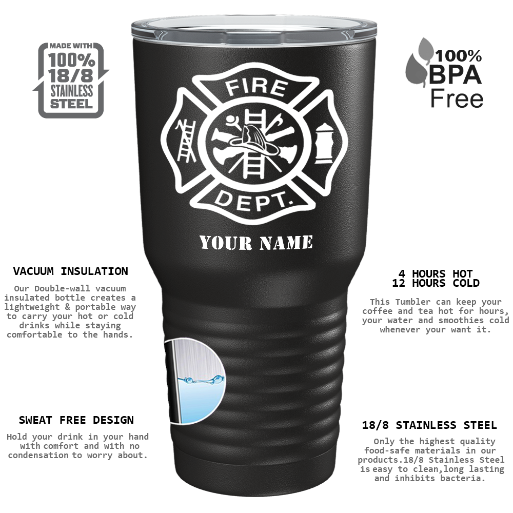 Personalized Fire Dept on Black 30oz Firefighter Tumbler