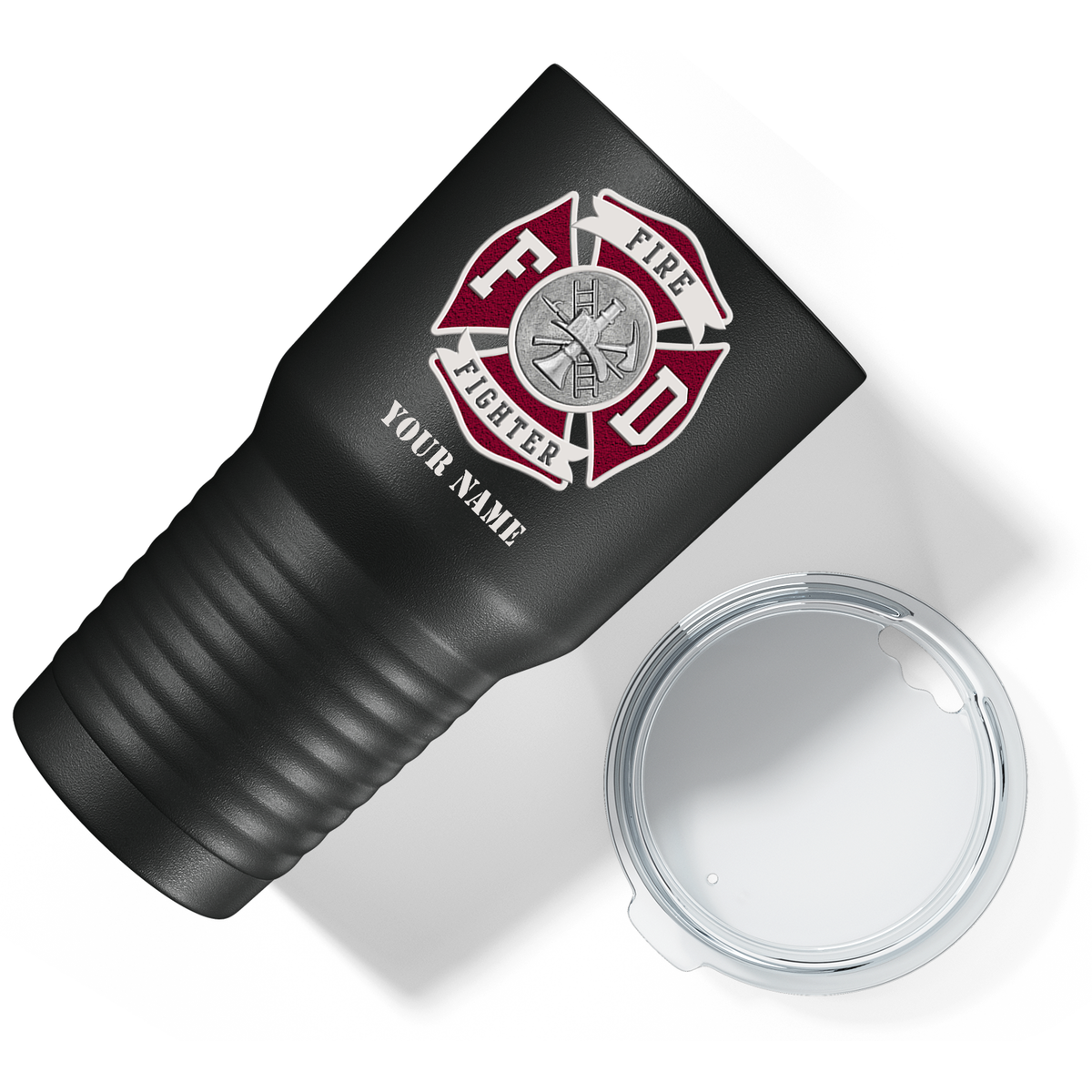 Personalized Red Fire Department Badge on Black 30oz Firefighter Tumbler