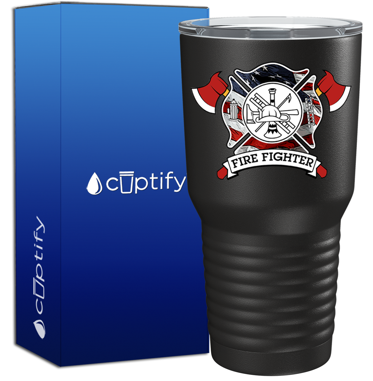 American Fire Department Badge on Black 30oz Firefighter Tumbler