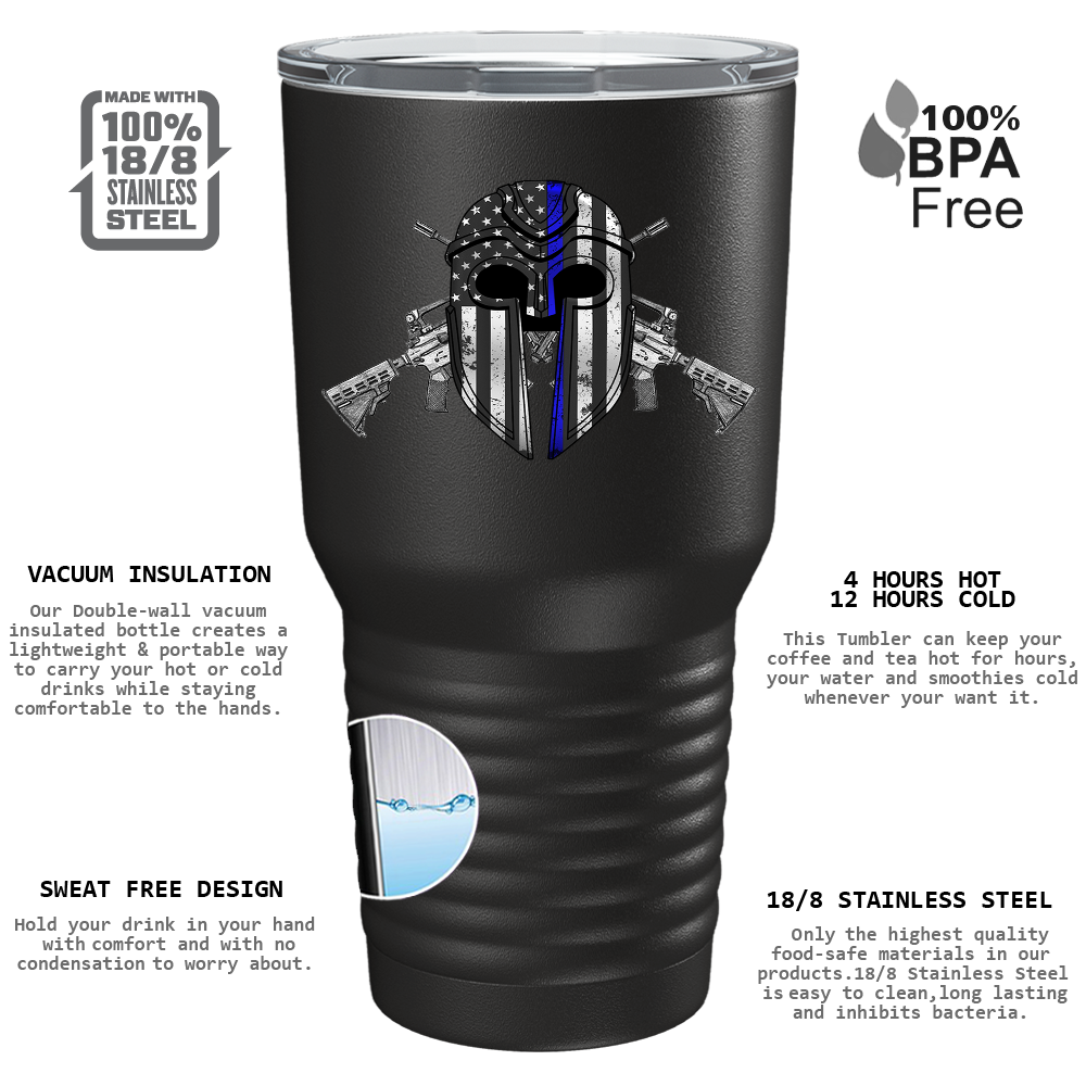 Thin Blue Peacemaker on Black 30oz Police Tumbler