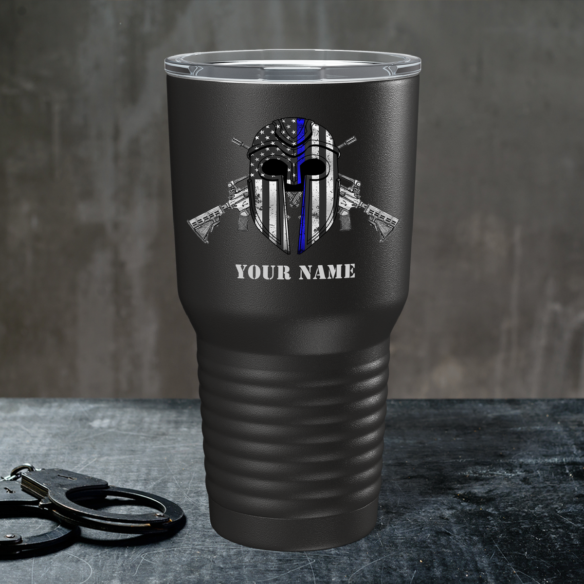 Personalized Thin Blue Peacemaker on Black 30oz Police Tumbler