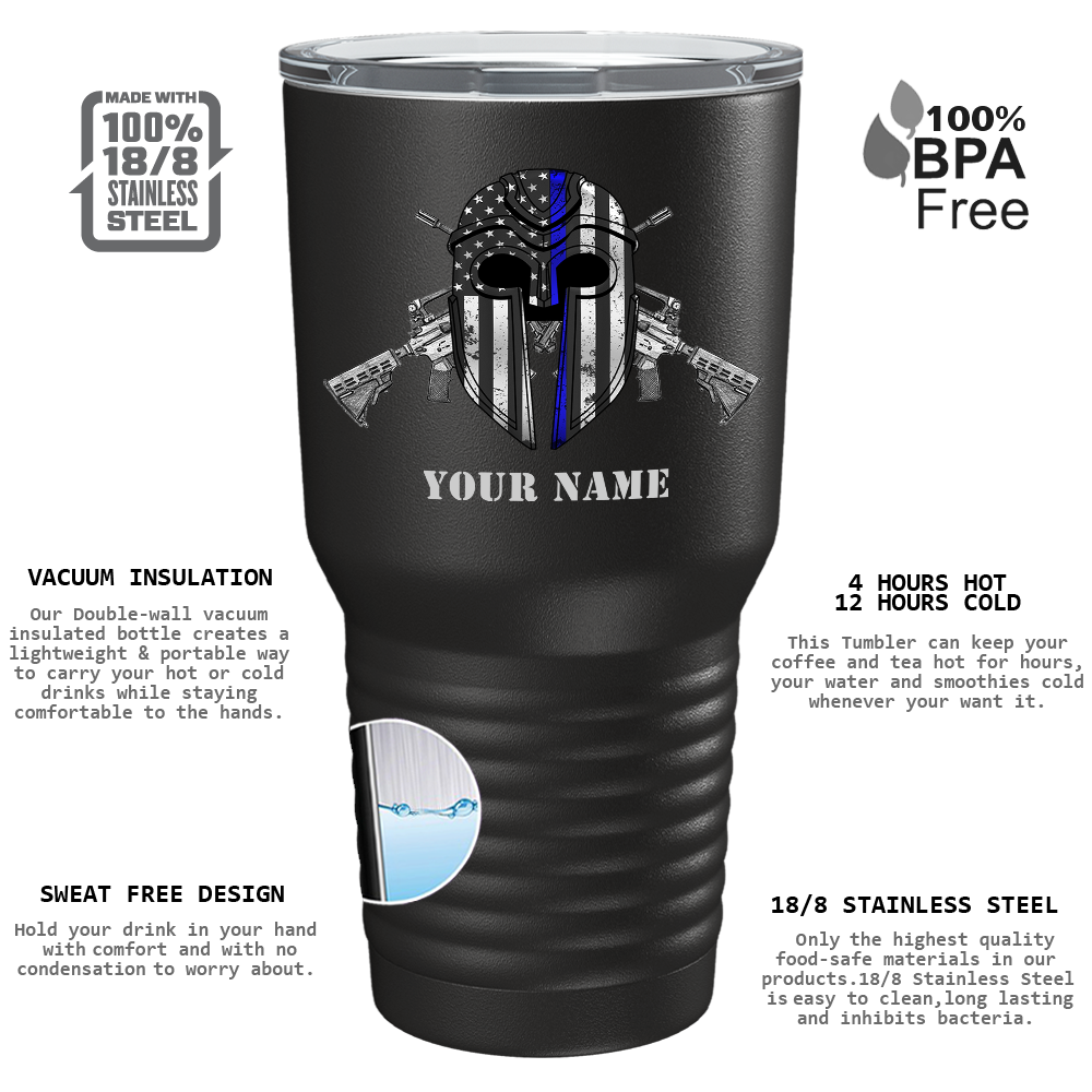 Personalized Thin Blue Peacemaker on Black 30oz Police Tumbler