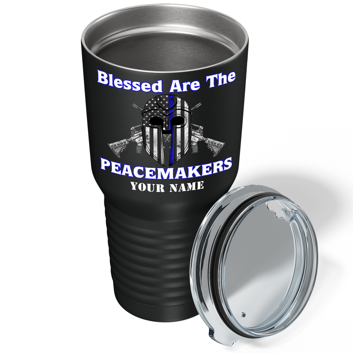 Personalized Blessed are the PeaceMakers Mask on Black 30oz Police Tumbler