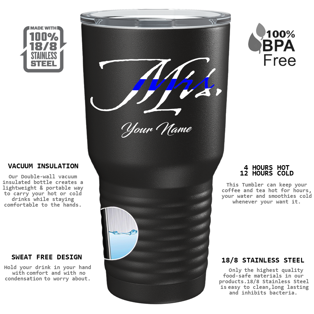 Personalized Police Mrs on Black 30oz Police Tumbler