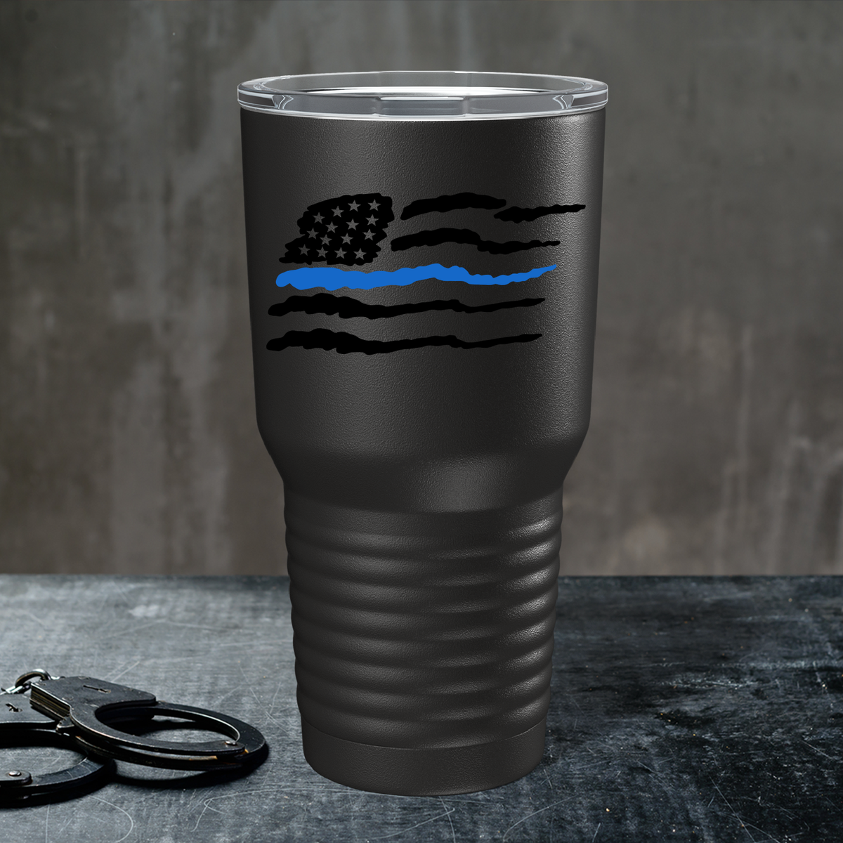 Thin Blue Flag Police on Black 30oz Police Tumbler