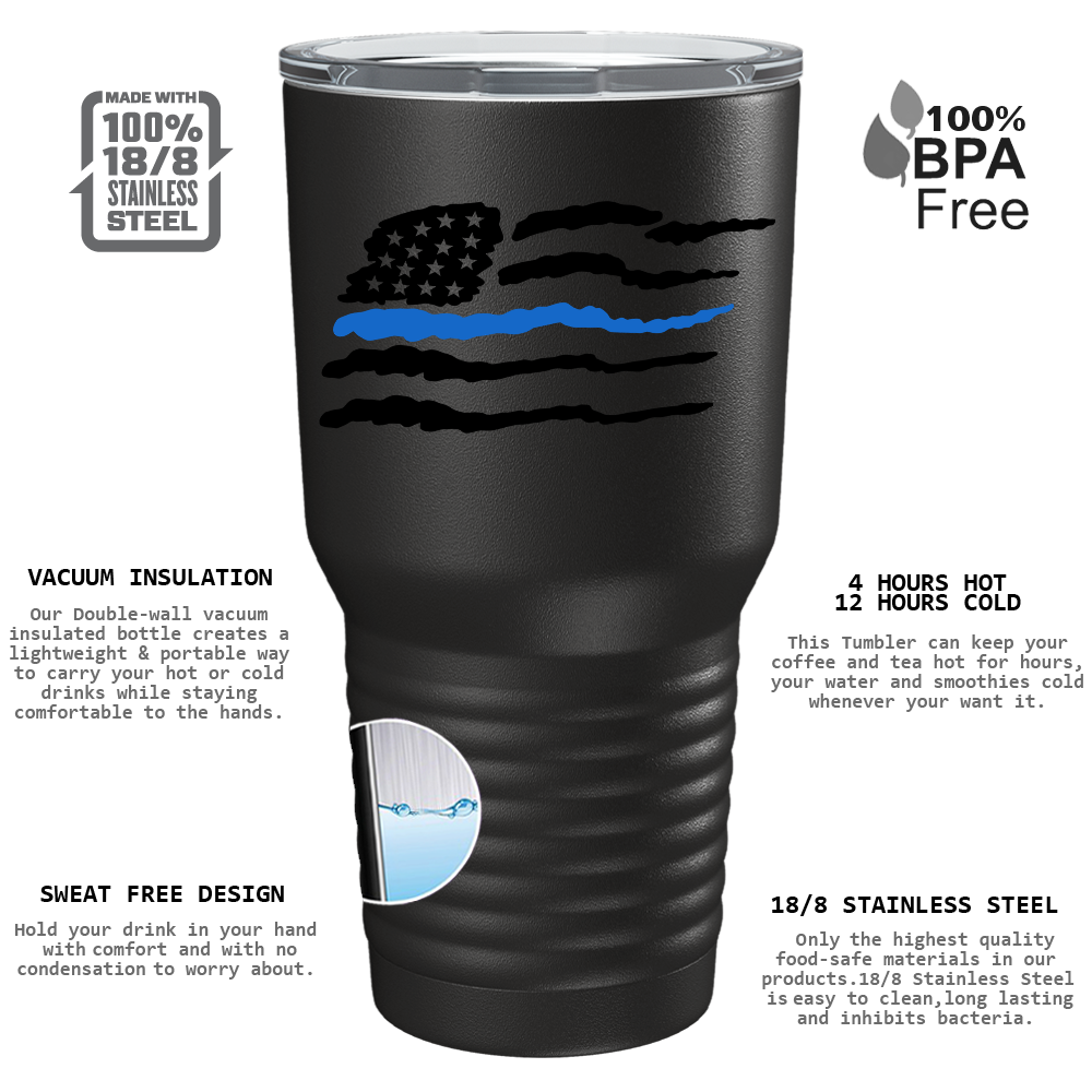 Thin Blue Flag Police on Black 30oz Police Tumbler