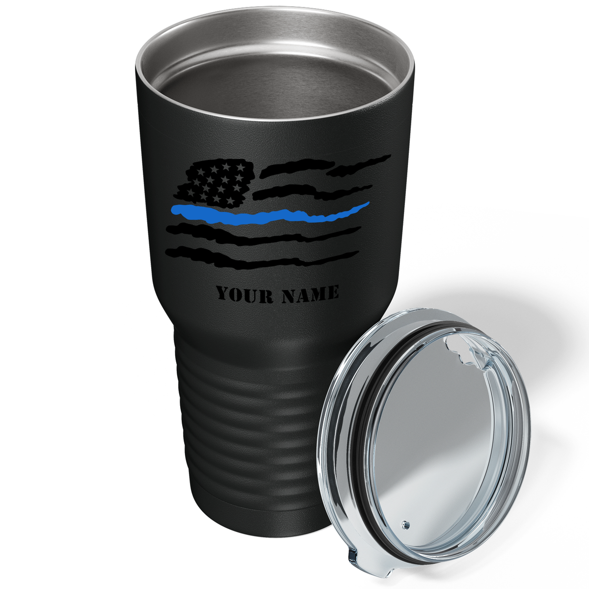 Personalized Thin Blue Flag Police on Black 30oz Police Tumbler
