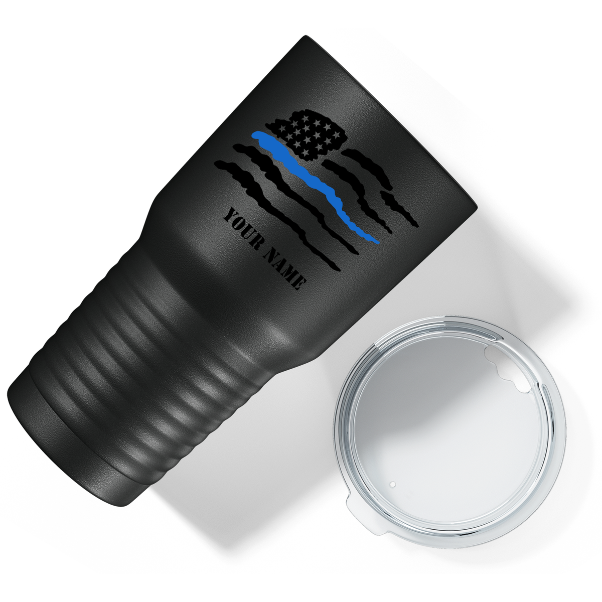 Personalized Thin Blue Flag Police on Black 30oz Police Tumbler
