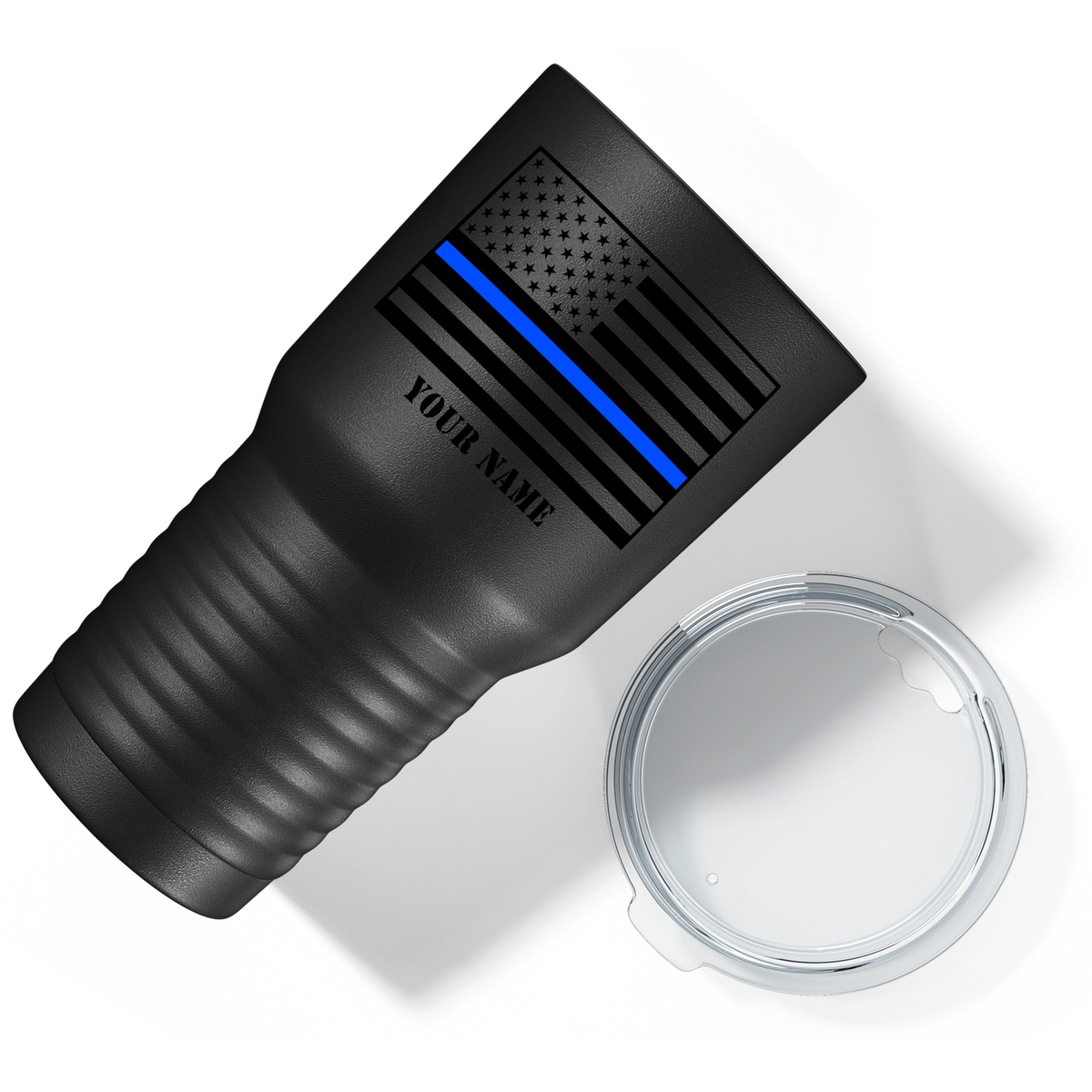 Personalized Thin Blue Line Flag on Black 30oz Police Tumbler