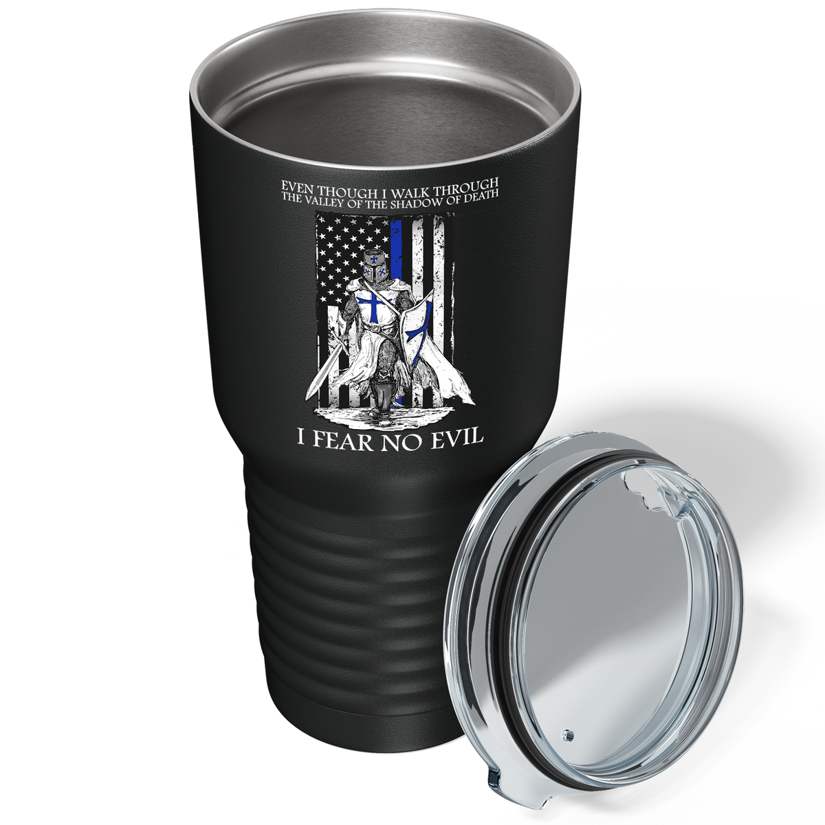 Thin Blue Line Police Knight on Black 30oz Police Tumbler