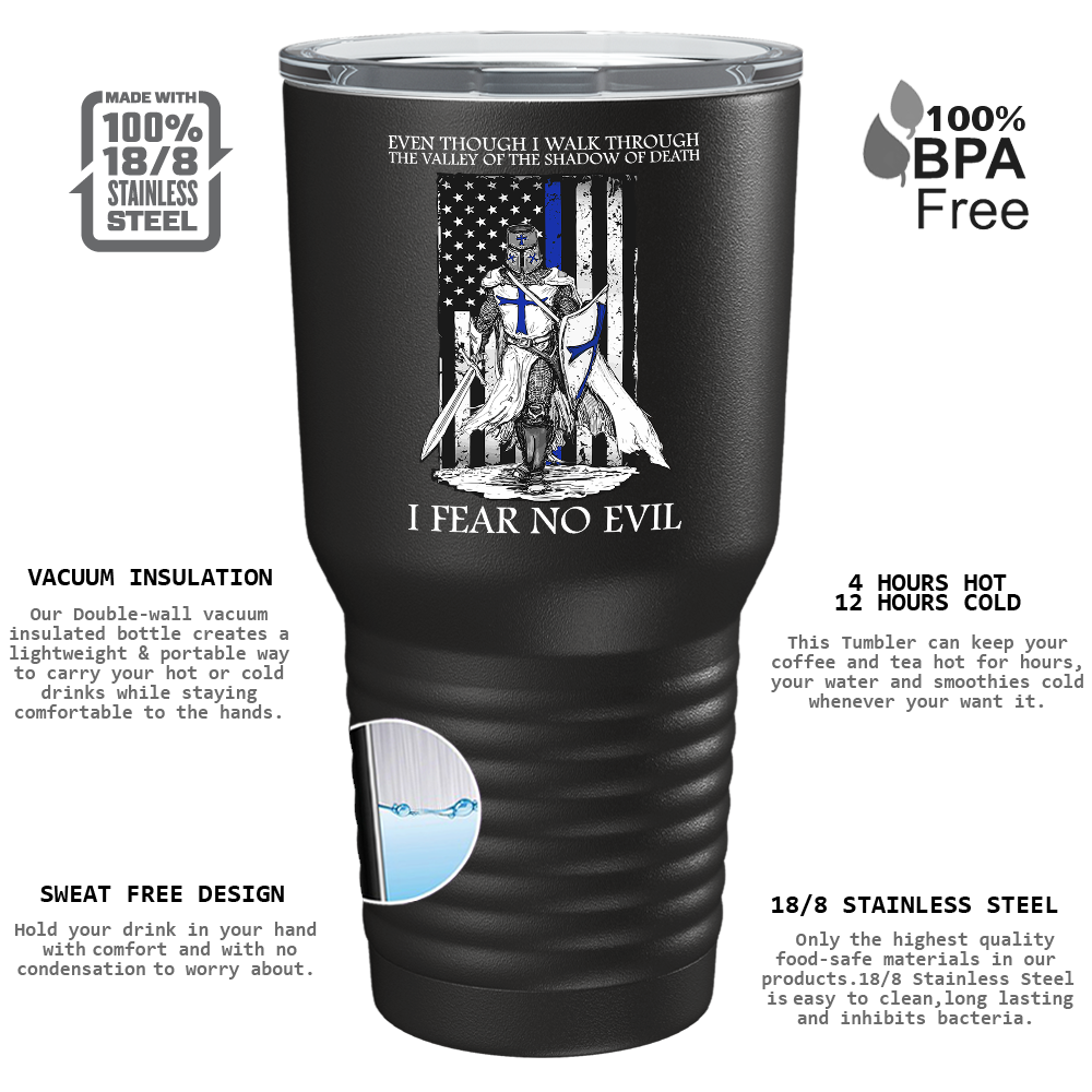 Thin Blue Line Police Knight on Black 30oz Police Tumbler