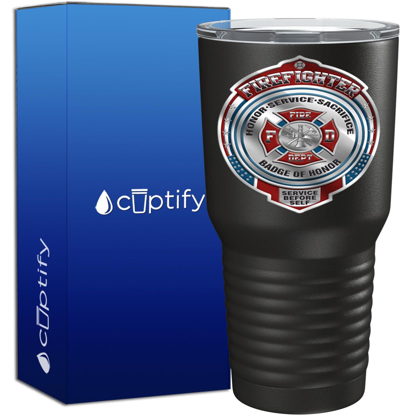 Firefighter Badge of Honor on Black 30oz Firefighter Tumbler