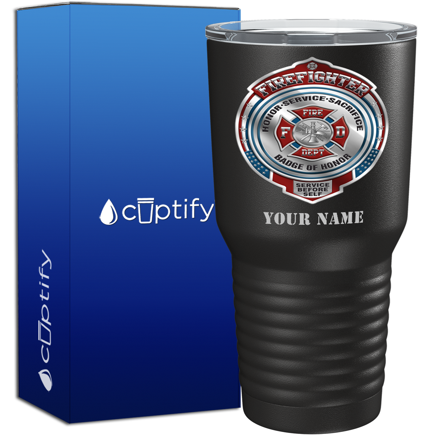 Personalized Firefighter Badge of Honor on Black 30oz Firefighter Tumbler