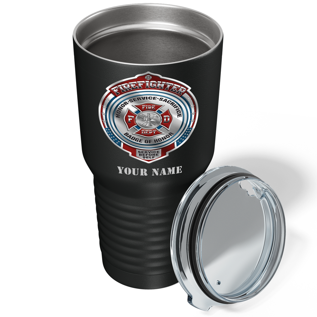 Personalized Firefighter Badge of Honor on Black 30oz Firefighter Tumbler
