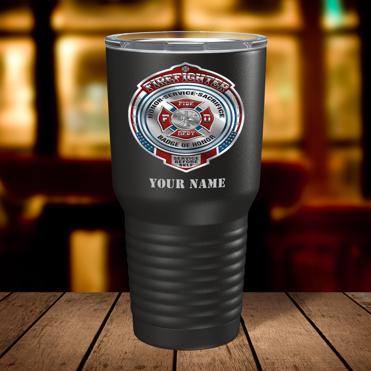 Personalized Firefighter Badge of Honor on Black 30oz Firefighter Tumbler