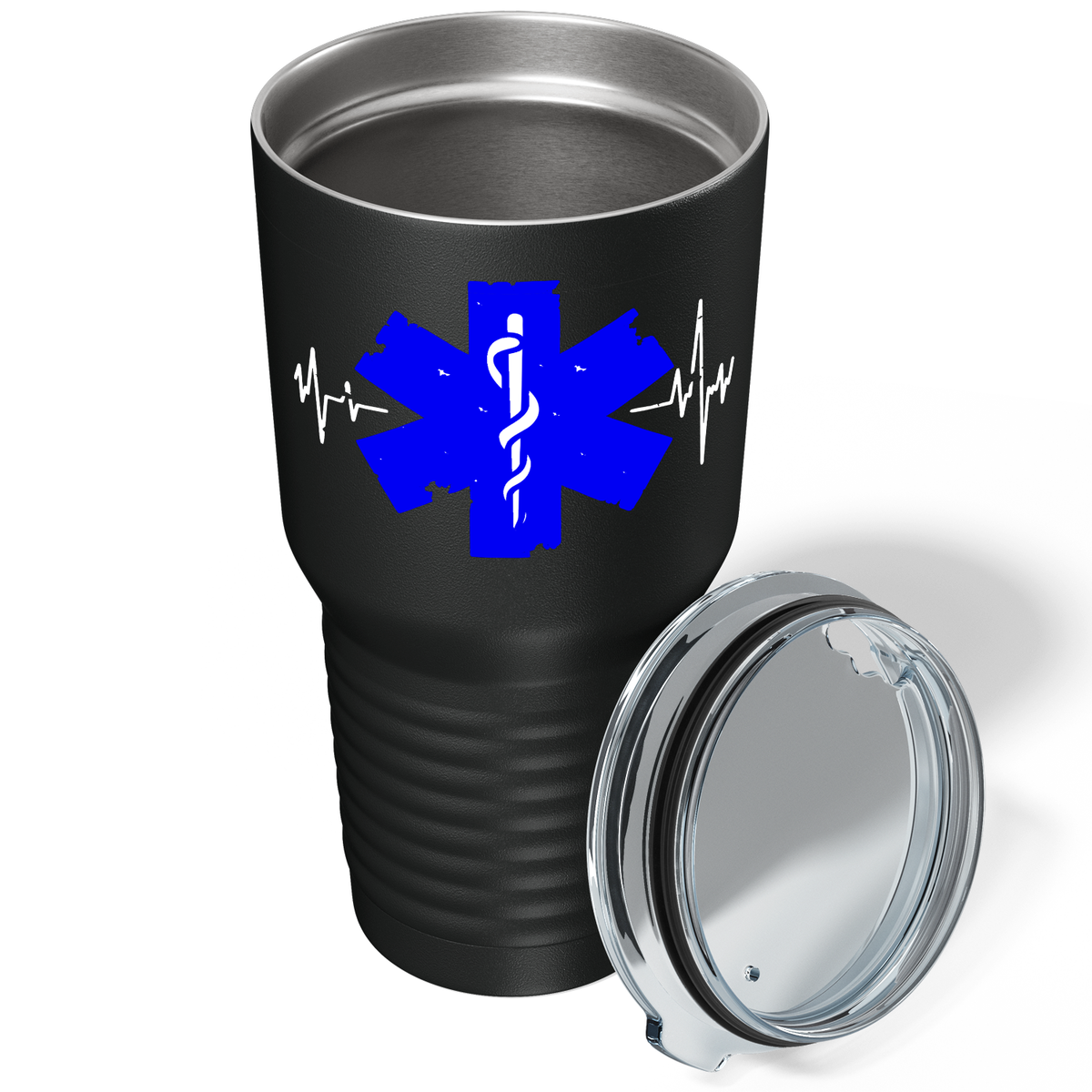 EMT Blue Cadeucus Pulse of Life on 30oz Black Paramedic Tumbler