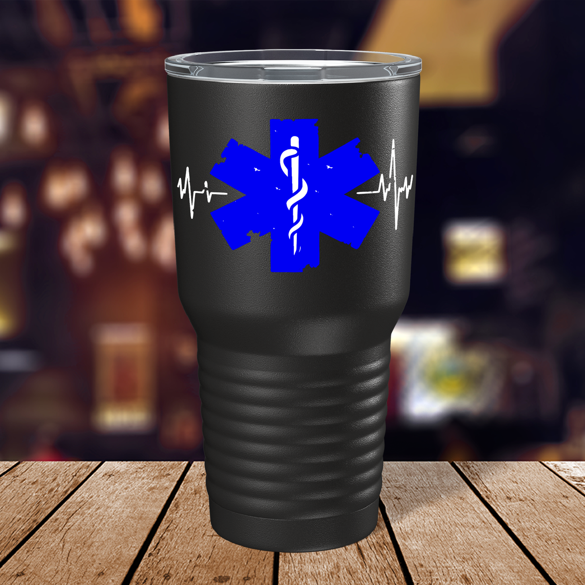EMT Blue Cadeucus Pulse of Life on 30oz Black Paramedic Tumbler