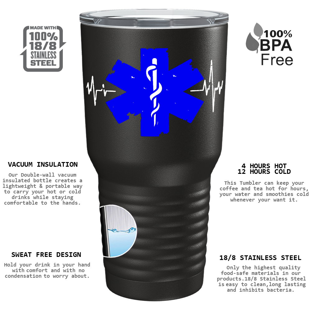 EMT Blue Cadeucus Pulse of Life on 30oz Black Paramedic Tumbler