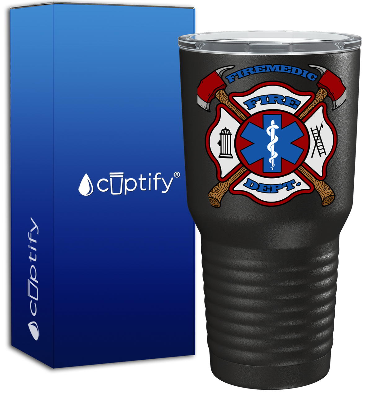 Firemedic Fire Department Badge on 30oz Black Paramedic Tumbler