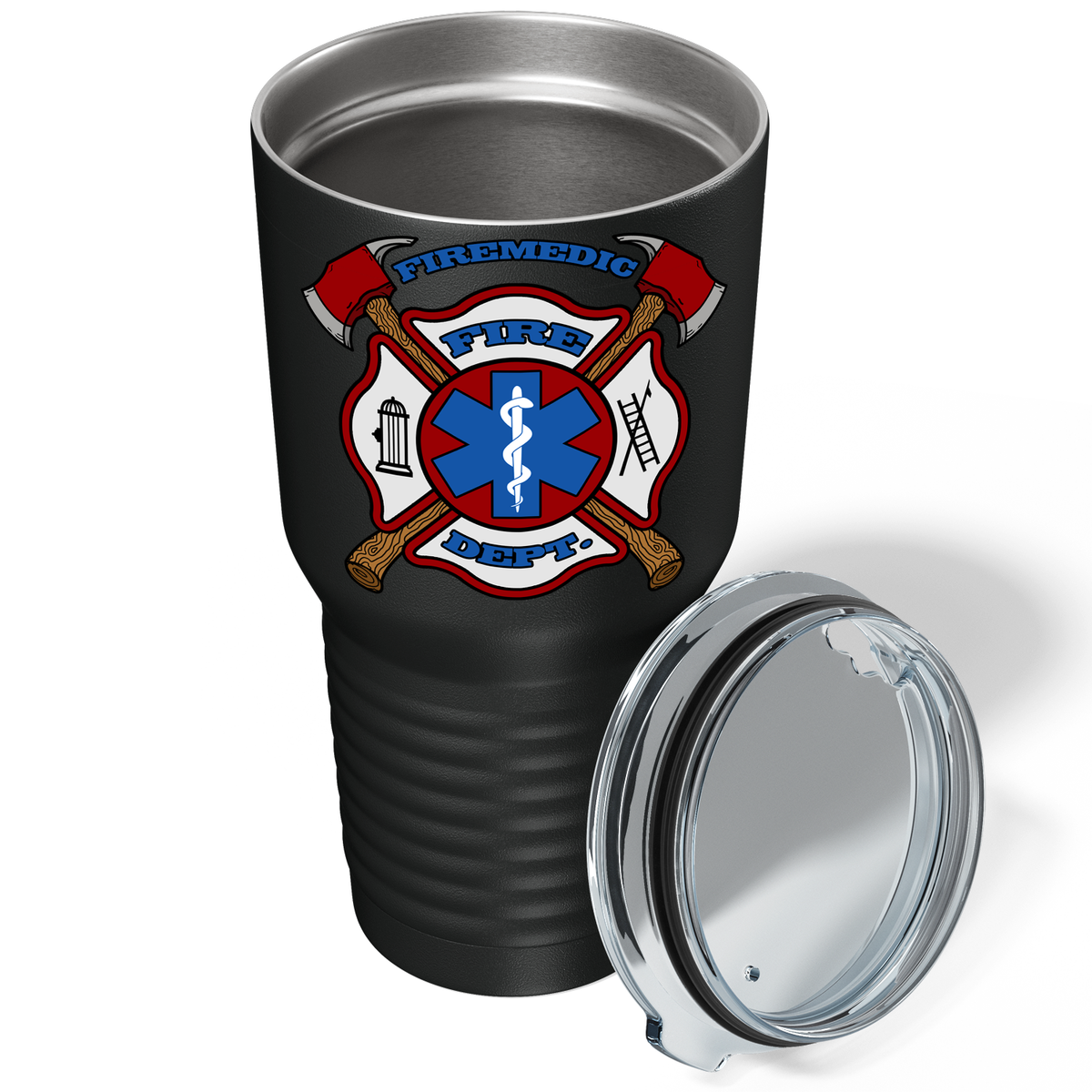 Firemedic Fire Department Badge on 30oz Black Paramedic Tumbler