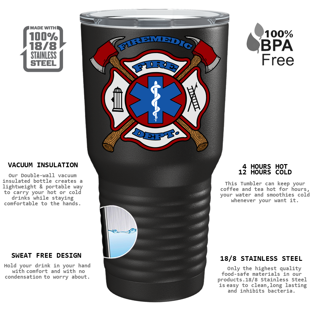 Firemedic Fire Department Badge on 30oz Black Paramedic Tumbler