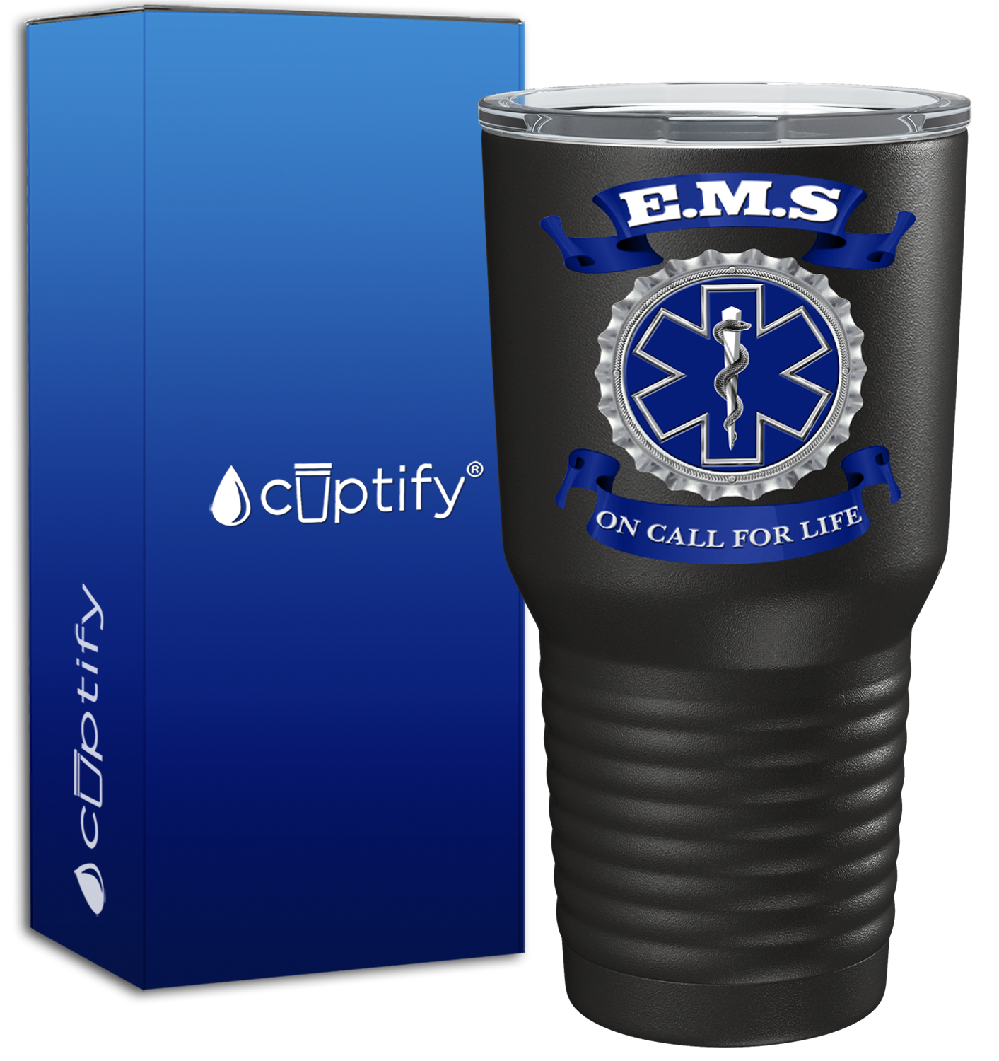 EMS Blue on Call for LIFE on 30oz Black Paramedic Tumbler