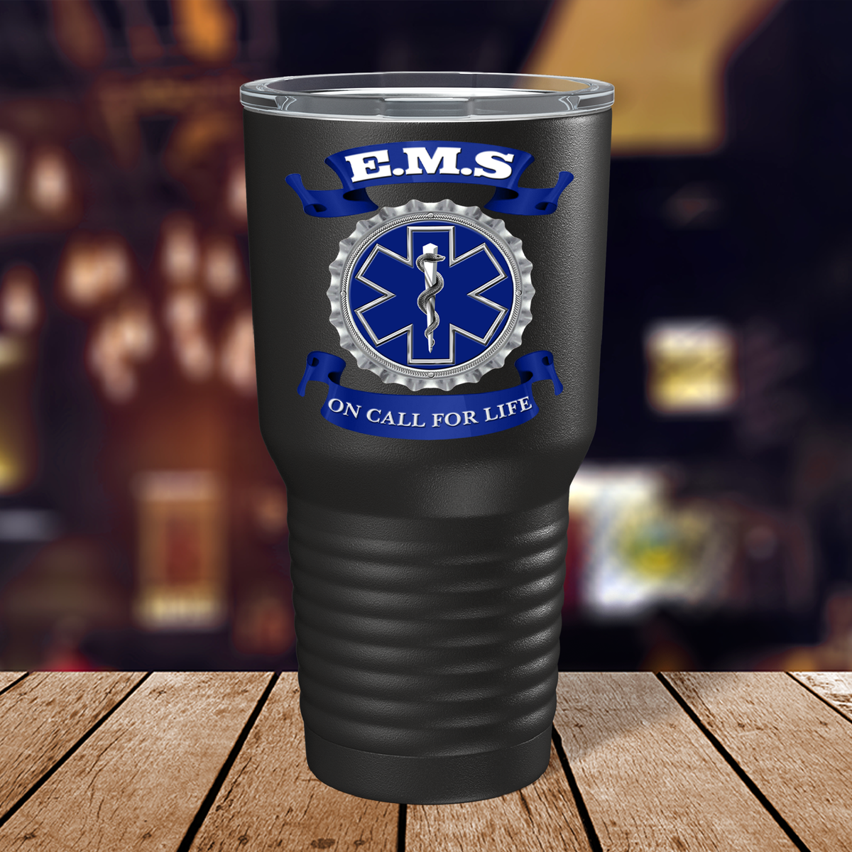 EMS Blue on Call for LIFE on 30oz Black Paramedic Tumbler