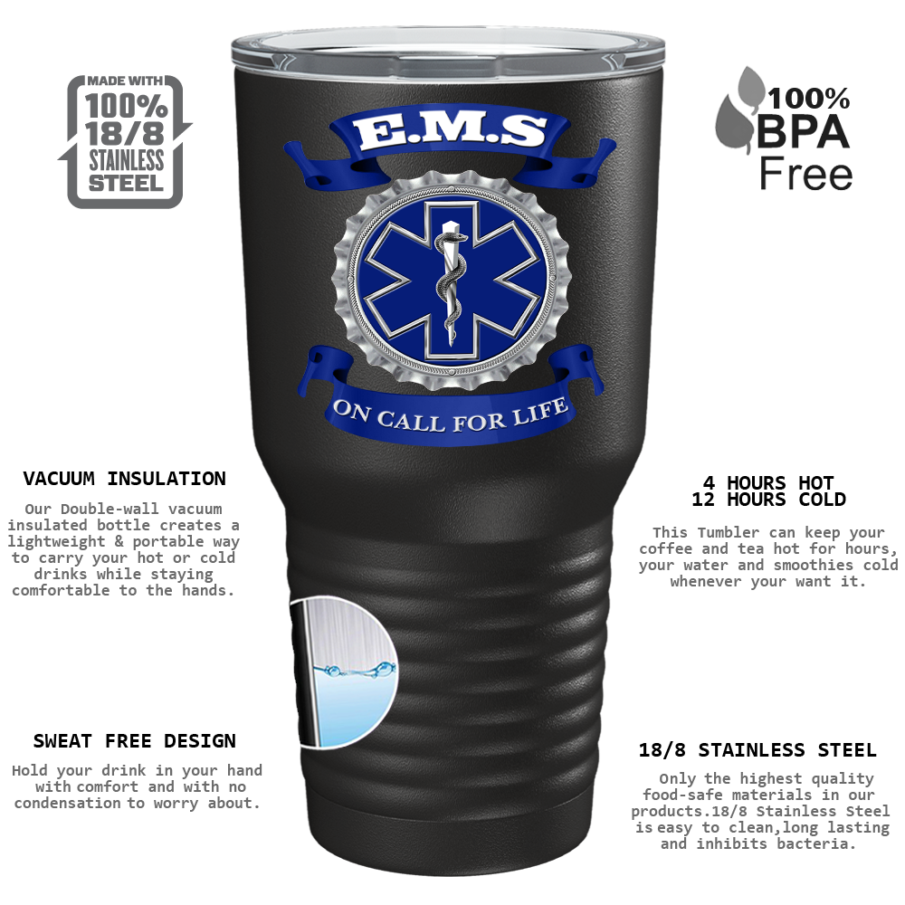 EMS Blue on Call for LIFE on 30oz Black Paramedic Tumbler