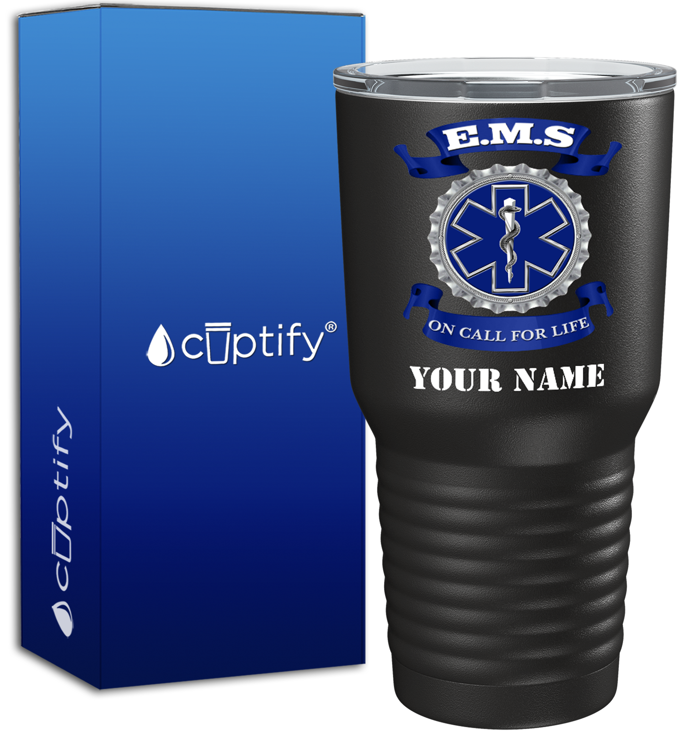 Personalized EMS Blue on Call for LIFE on 30oz Black Paramedic Tumbler