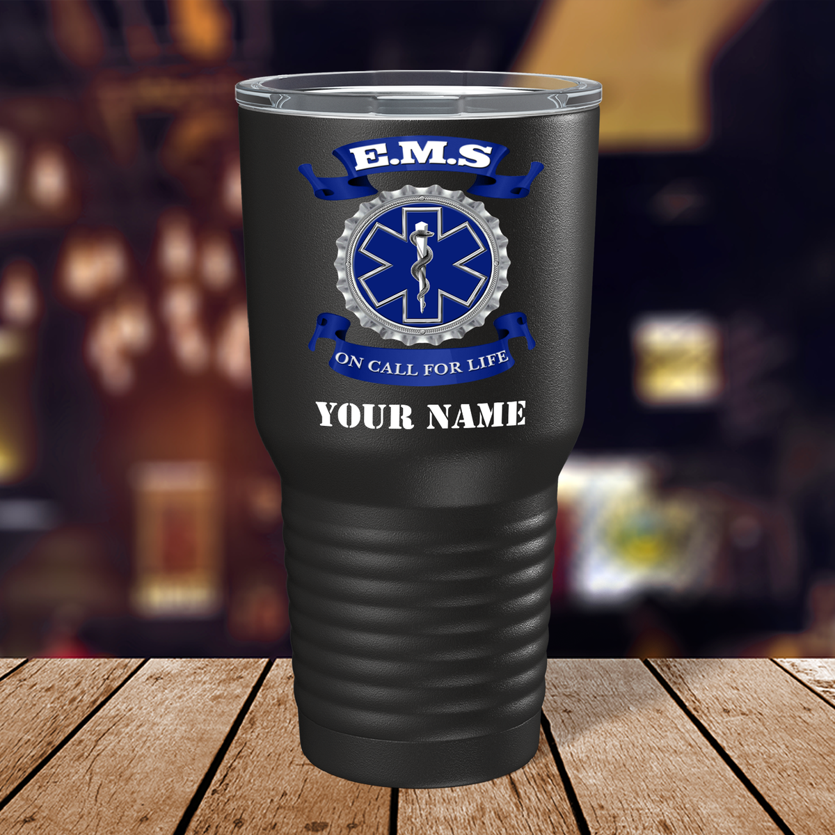 Personalized EMS Blue on Call for LIFE on 30oz Black Paramedic Tumbler