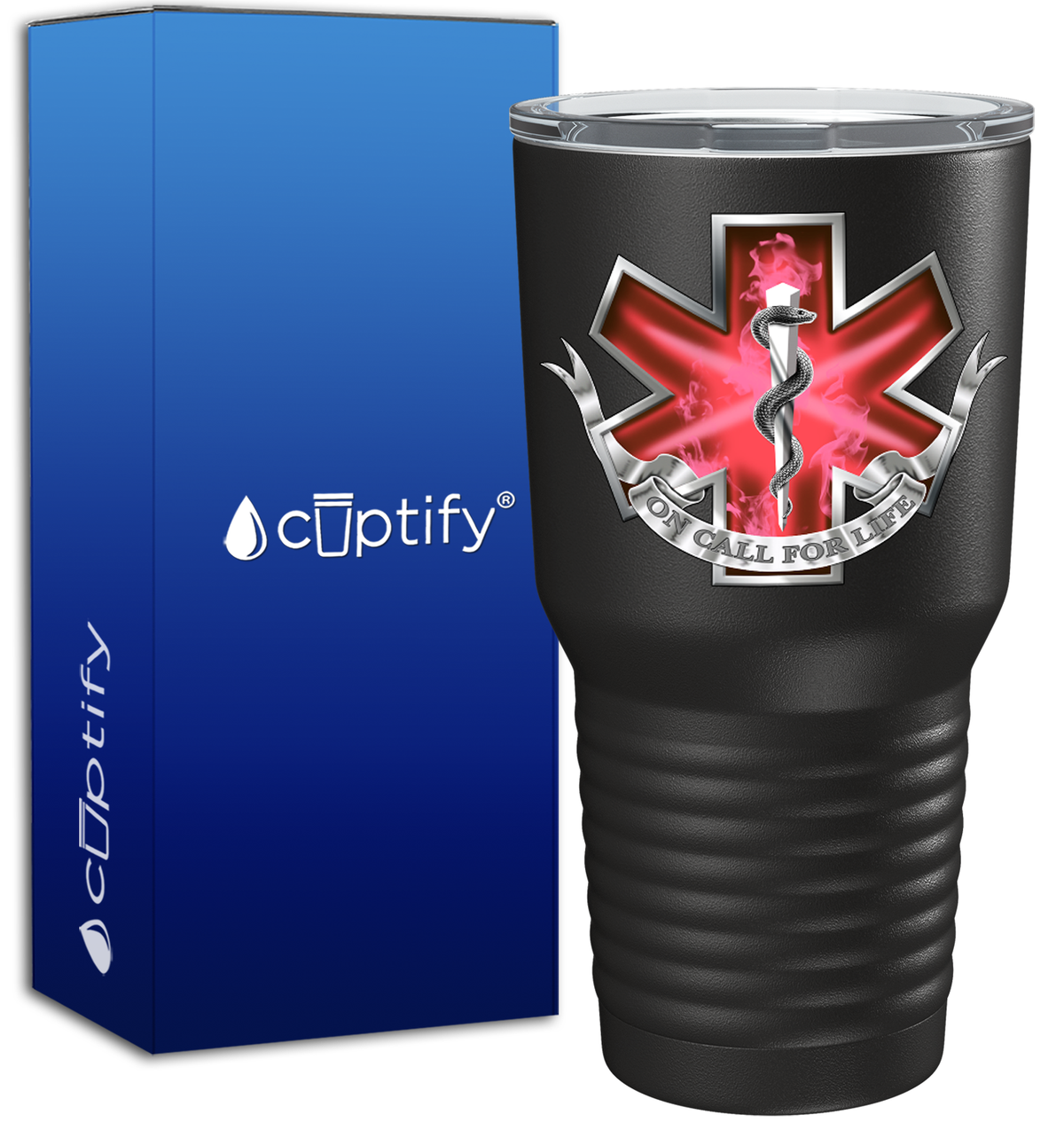 EMT EMS On Call for Life Red Badge on 30oz Black Paramedic Tumbler