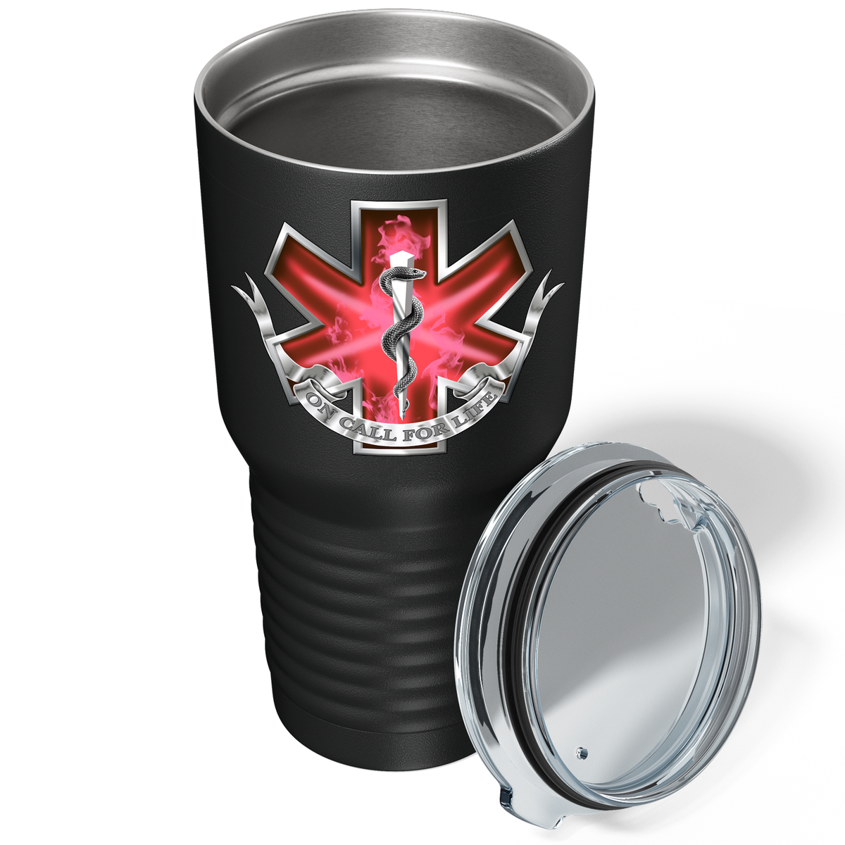 EMT EMS On Call for Life Red Badge on 30oz Black Paramedic Tumbler