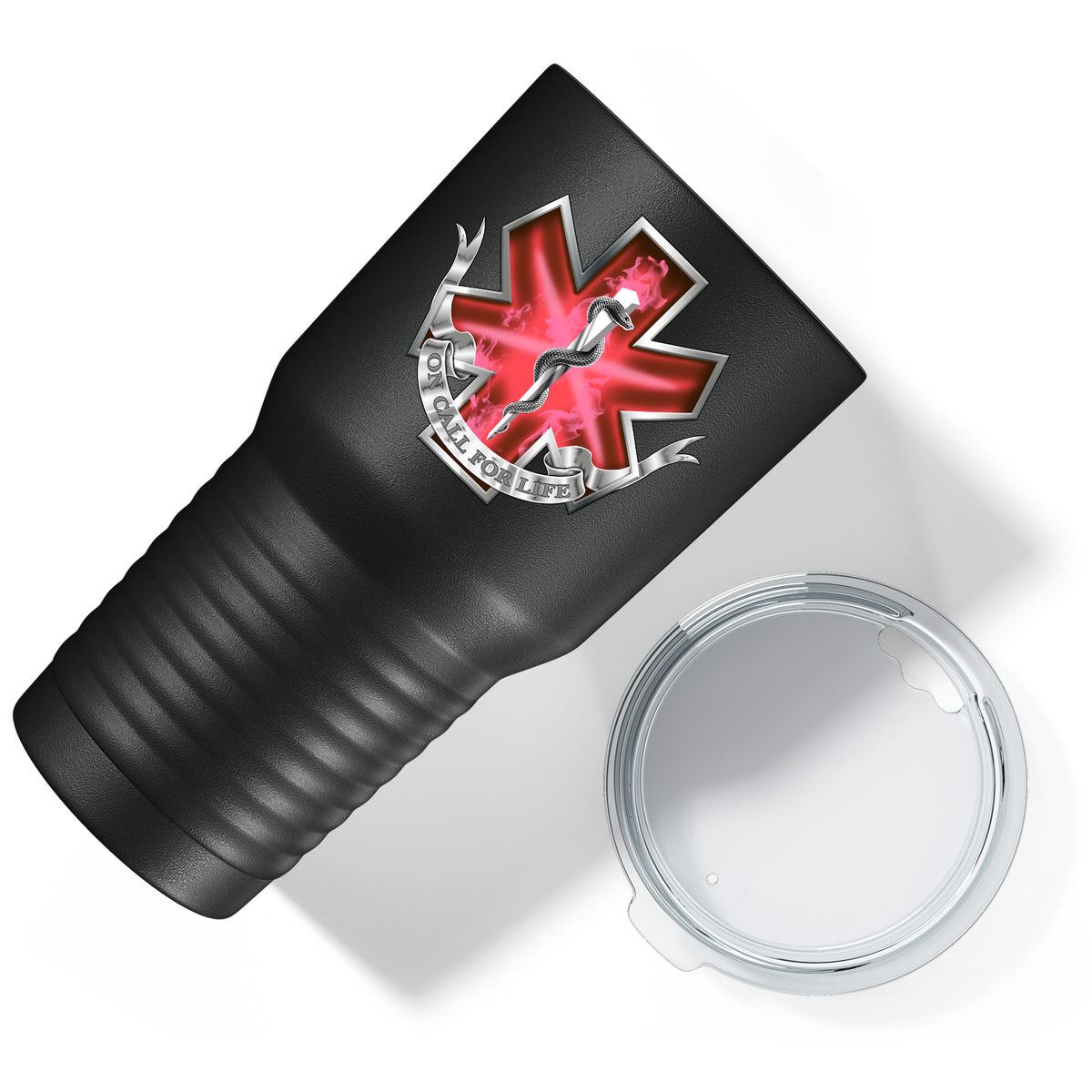EMT EMS On Call for Life Red Badge on 30oz Black Paramedic Tumbler