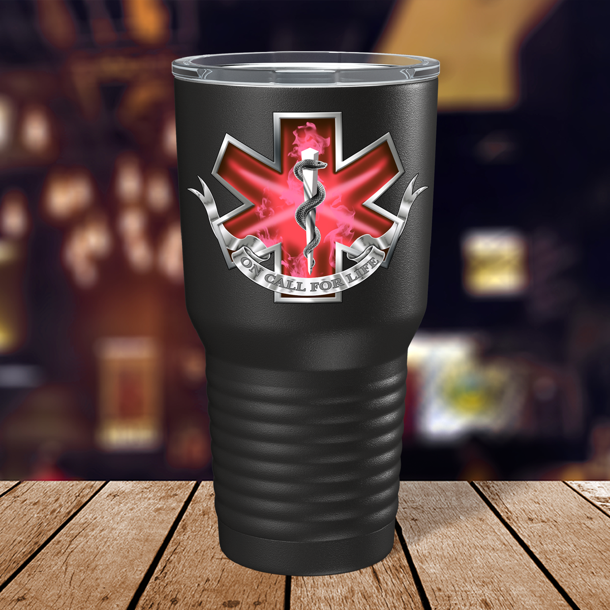 EMT EMS On Call for Life Red Badge on 30oz Black Paramedic Tumbler