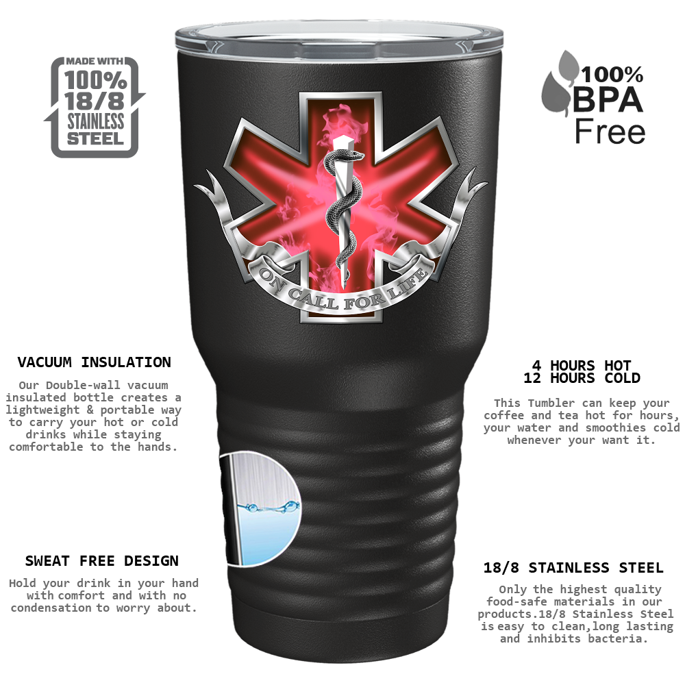 EMT EMS On Call for Life Red Badge on 30oz Black Paramedic Tumbler