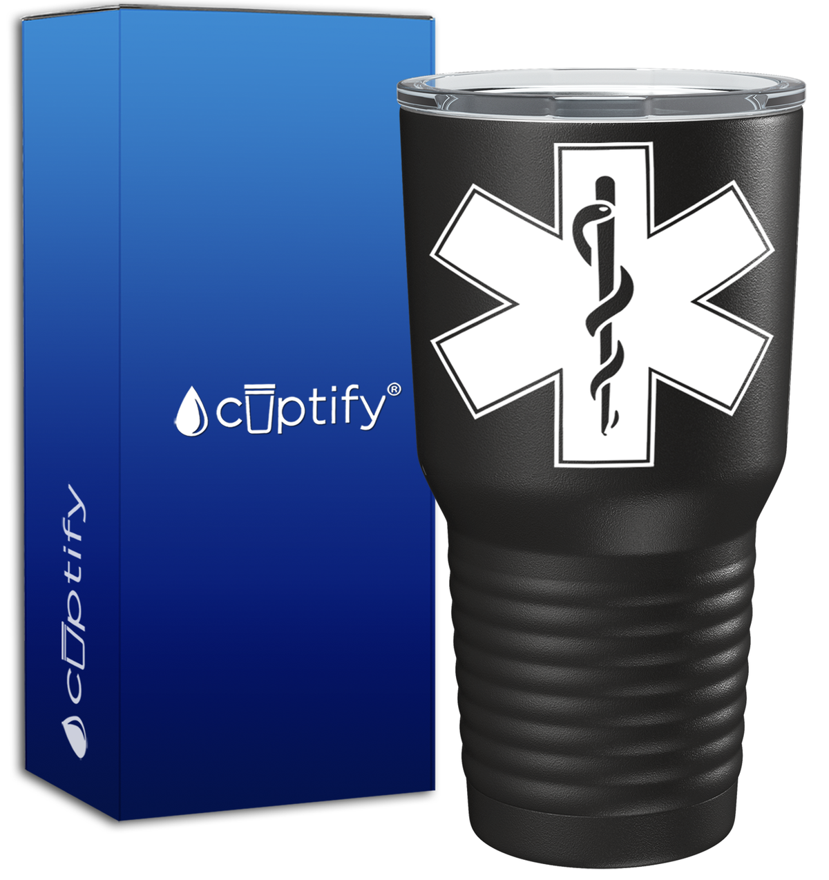 EMT EMS Caduceus Silhouette on 30oz Black Paramedic Tumbler