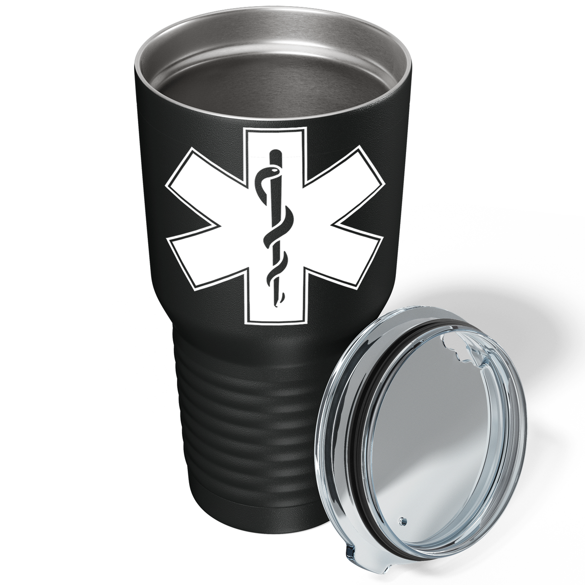 EMT EMS Caduceus Silhouette on 30oz Black Paramedic Tumbler