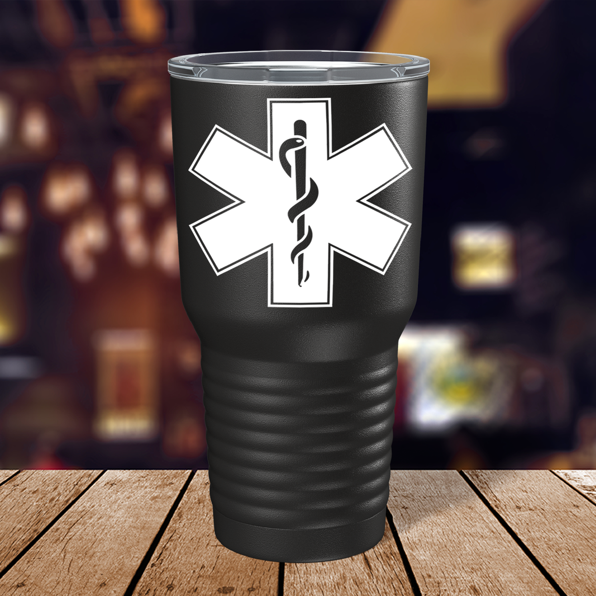 EMT EMS Caduceus Silhouette on 30oz Black Paramedic Tumbler