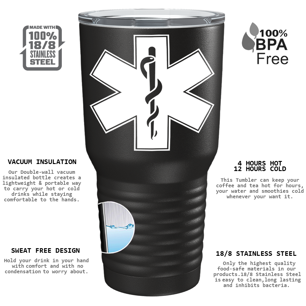 EMT EMS Caduceus Silhouette on 30oz Black Paramedic Tumbler