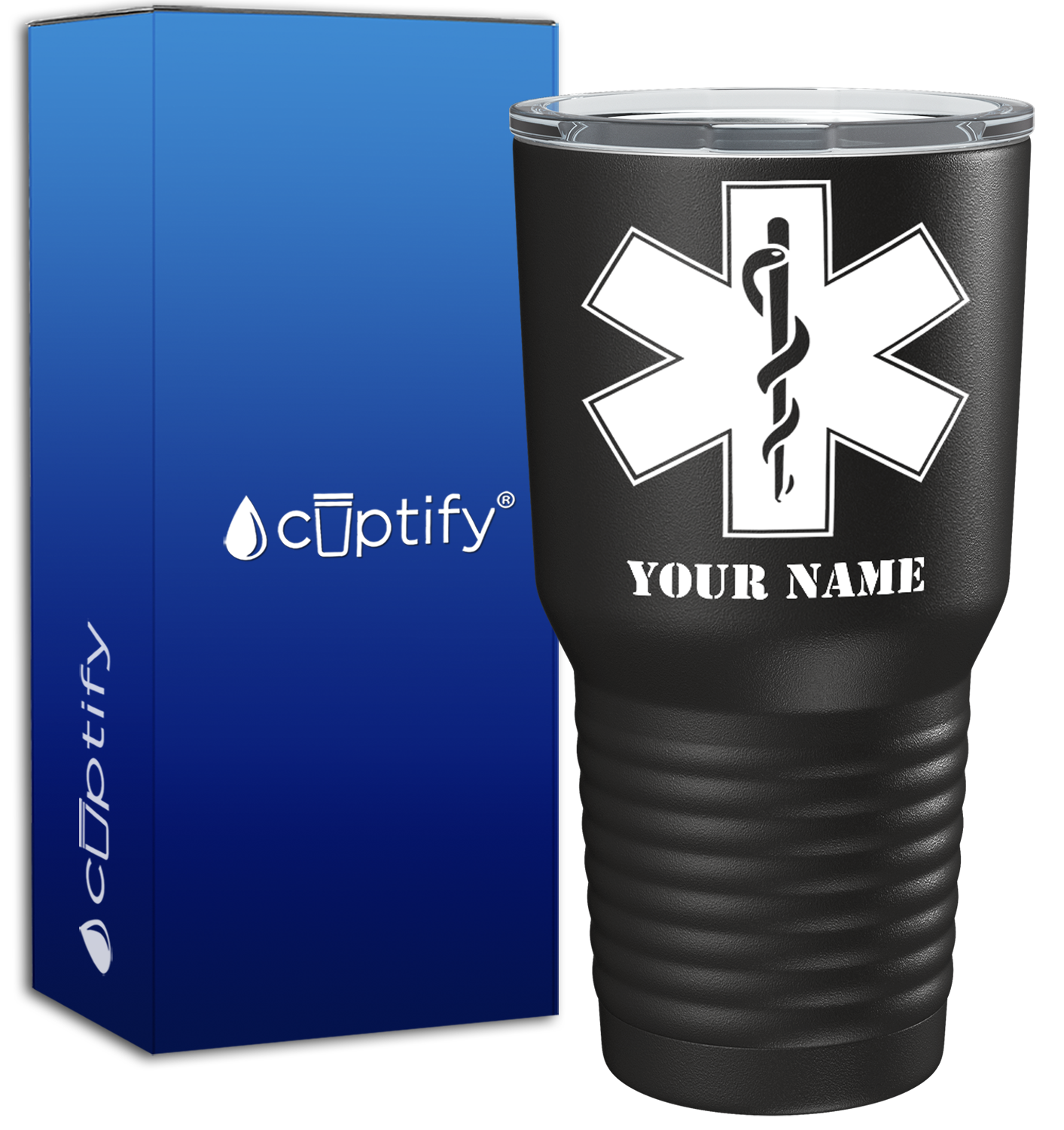 Personalized EMT EMS Caduceus Silhouette on 30oz Black Paramedic Tumbler