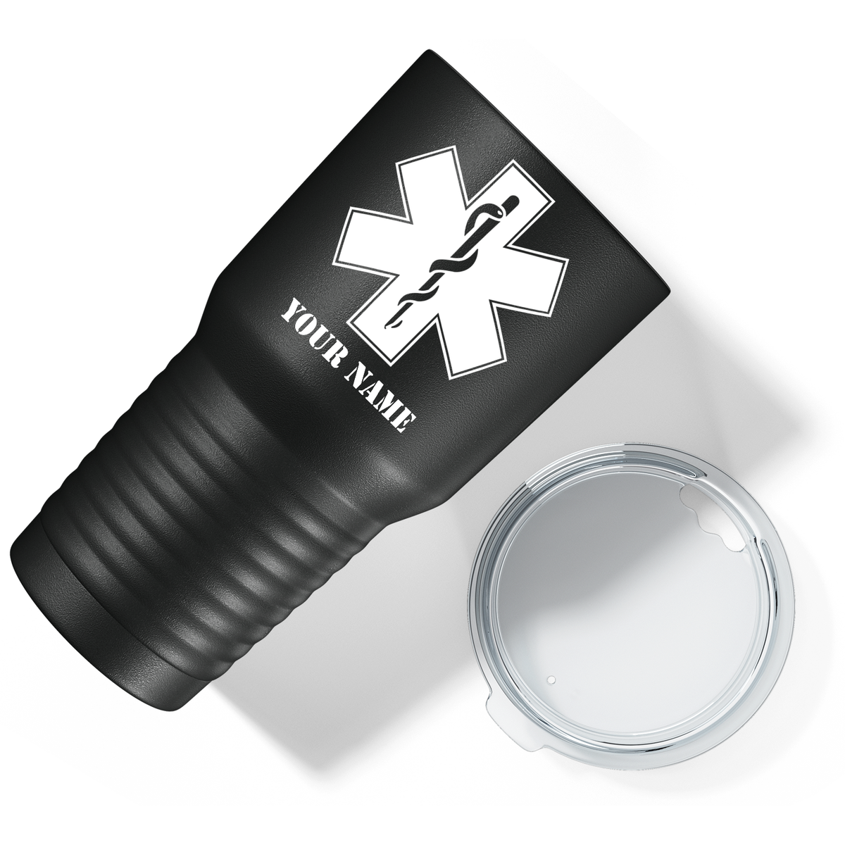 Personalized EMT EMS Caduceus Silhouette on 30oz Black Paramedic Tumbler