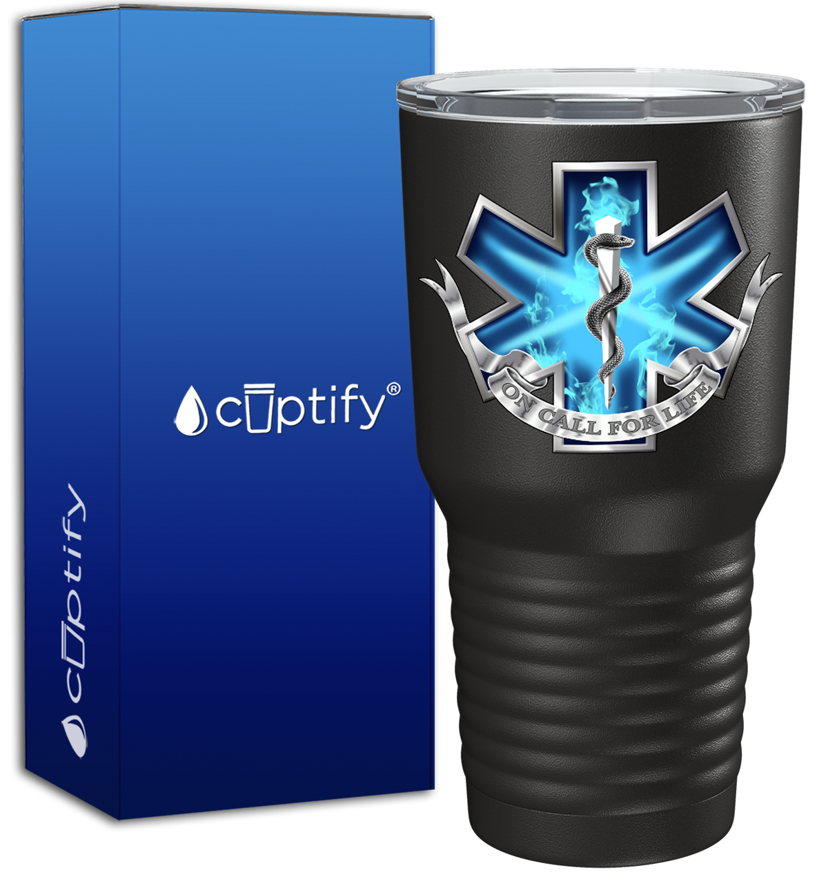 Blue On Call for Life on 30oz Black Paramedic Tumbler